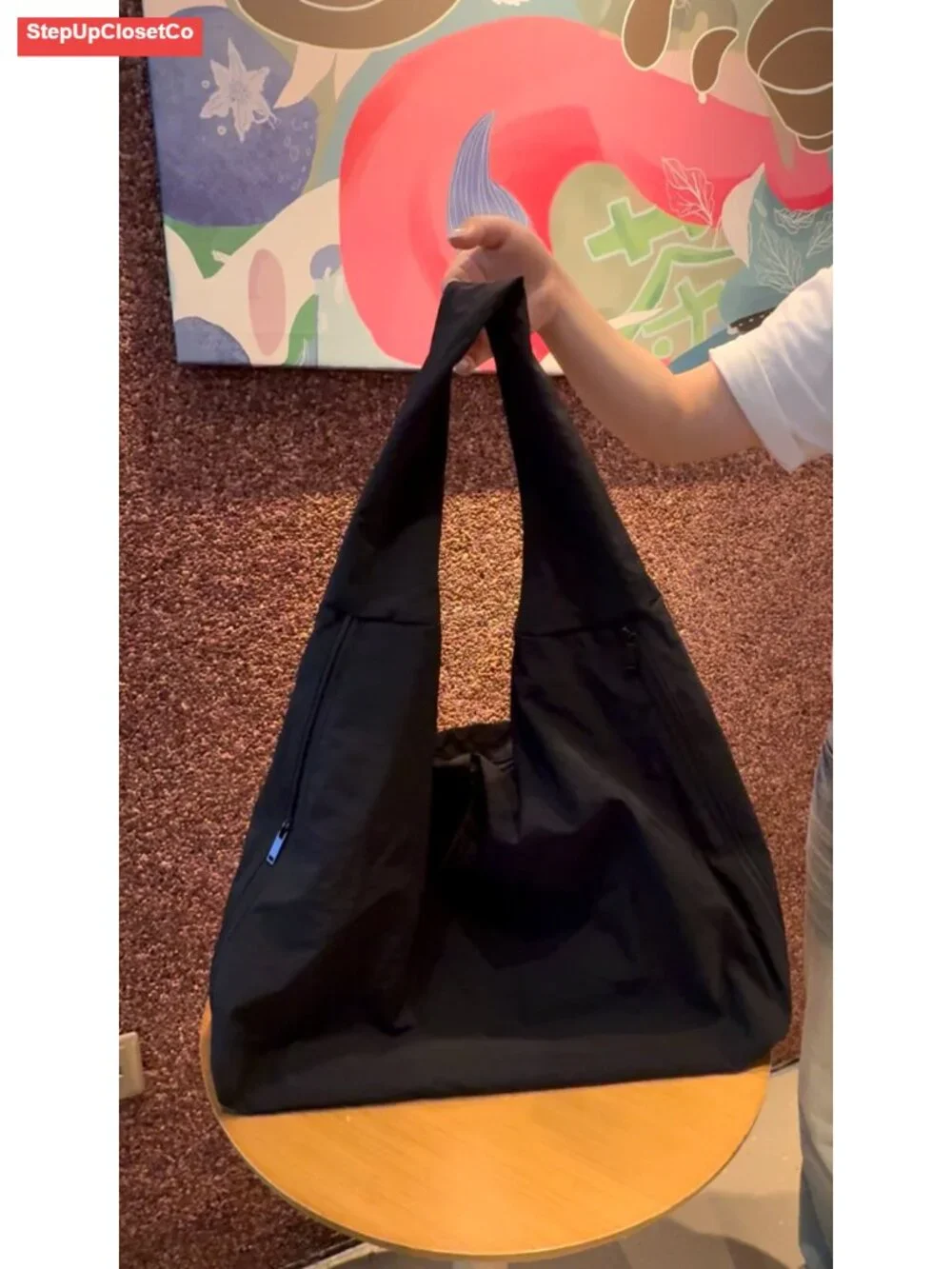 Nylon Crescent Hobo Shoulder Bag Large Tote with Side Pockets Daily Travel